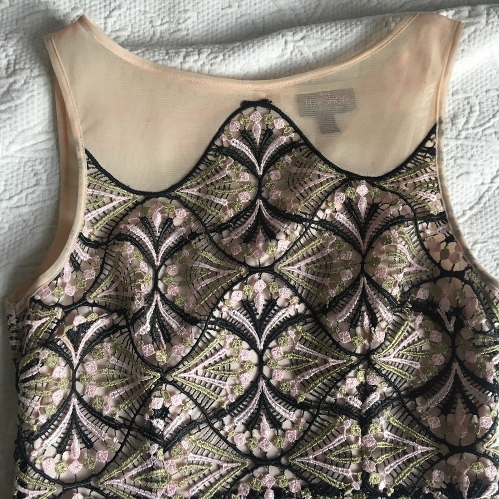 Crochet dress - light pink hints of green & black